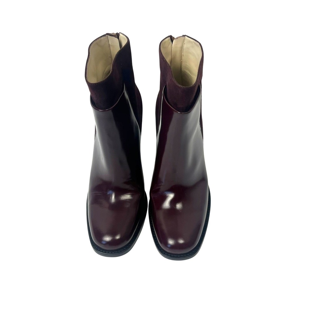 WANT Les ESSENTIELS Burgundy Suede Leather Block Heel Ankle Boots Size 38 US 7.5 - Picture 3 of 12